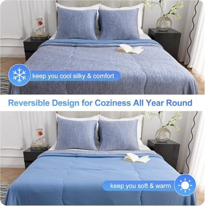 CHOSHOME Cooling Comforter Cooling Blanket, Q-Max 0.45 Cool Sleeping Summer Blanket for Hot Sleeper Night Sweats, Cal King 96" x 102", Blue