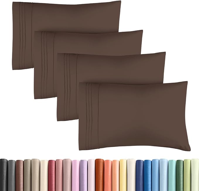 King Standard Pillow Cases Set of 4 - Soft Hotel Quality Pillowcase Covers - Comfy Bedding for Women, Men, Kids & Teens - Machine Washable Pillow Protectors - 4 Piece Set - King Standard Size Brown