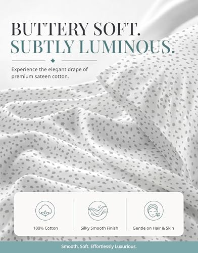 LANE LINEN King Size Bed Sheets Set - 450 Thread Count Sateen Weave for Smooth & Silky Feel On Skin - Breathable 100% Cotton Sheets for Single Beds - Fits Mattresses Upto 15'' Deep - Misty Dot