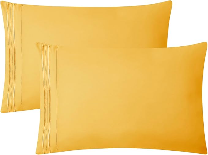 Clara Clark Bed Sheets, Premier 1800 Series 4 Piece Bed Sheet Set, Deep Pocket, Wrinkle, Fade, Stain Resistant, Luxury Soft Bedding Sheets & Pillowcases, Twin, Yellow
