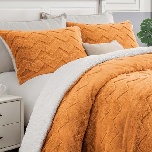 BEDELITE Fluffy Sherpa Twin Comforter Set,Burnt Orange