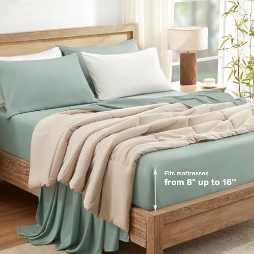 Andency Sage Green King Sheets Set 100% Viscose Derived from Bamboo