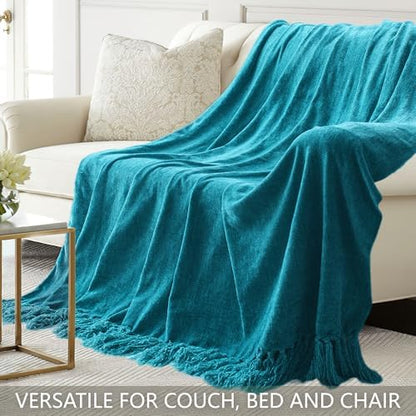 Chenille Throw Blanket for Couch 50" x 60", Teal