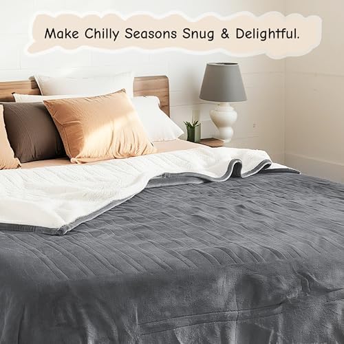 Electric Blanket Full Size 72"x84",Ultra-Soft Flannel Sherpa with 5 Heat Settings & a 10-Hour Auto Shutoff, for Couch & Bed, Grey