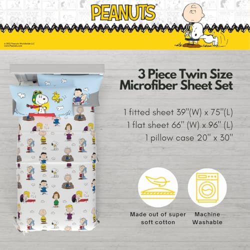 Collectibles Peanuts Snoopy Bedding Super Soft Cozy Microfiber 3 Piece Twin Sheet Set, (Officially Licensed Product) By Franco