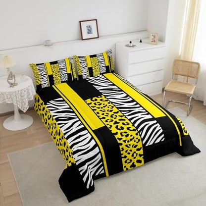 Feelyou Leopard Cheetah Animal Comforter Set Full Size Girls Boys Kids