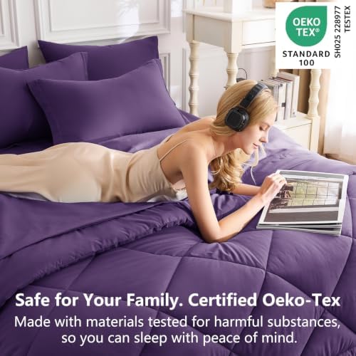 CozyLux King Comforter Set 102"x90" Purple - 7 Piece Bed in a Bag