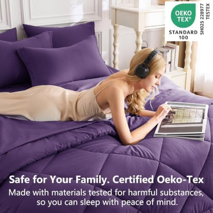 CozyLux King Comforter Set 102"x90" Purple - 7 Piece Bed in a Bag