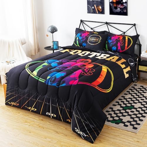 ADASMILE A & S 6 Piece Sports Bedding Twin for Boys Football Comforter Set