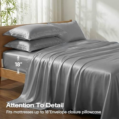 100% Real Bamboo Viscose & Lyocell Tencel Sheets Set Queen Size | Breathable & Cooling for Hot Sleeper | Luxury Silky Soft Fabric | 18" Deep Pocket with Corner Straps (Charcoal, Queen)