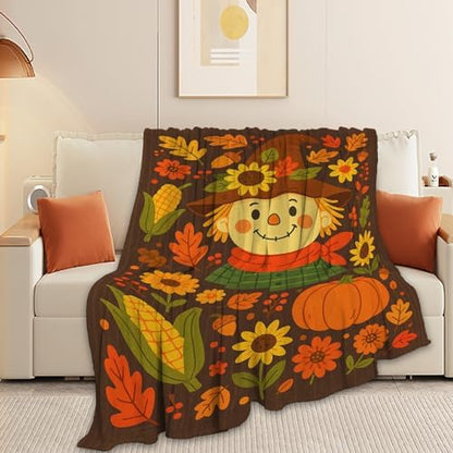 Fall Scarecrow Blanket Super Soft Warm Fluffy Fleece Flannel Farmhouse Autumn Throw Blanket Cozy Fuzzy Plush Thanksgiving Stuff Bedding Blankets Gifts for Women Kids Boys Girls Adults 80"X60"
