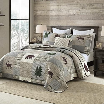 Y-PLWOMEN 100% Cotton King Size Quilt Farmhouse Plaid 3-Pieces Bedding