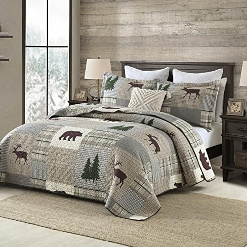 Y-PLWOMEN 100% Cotton Quilts Queen Size Farmhouse Plaid 3-Pieces Bedding