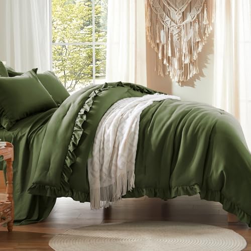 Anluoer Queen Comforter Set 7 Piece, Ruffle Bed in a Bag Queen Bedding Sets