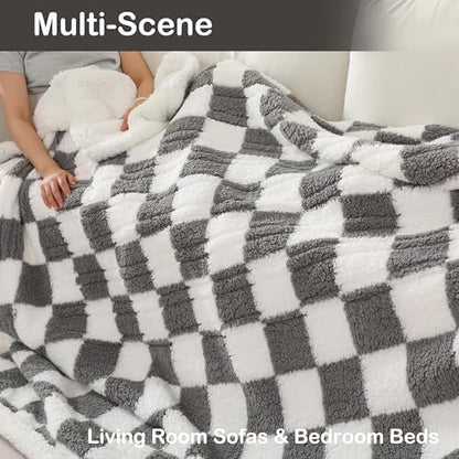 Electric Heated Blanket Full Size 72"×84" with 9 Heating Levels & 1-10Hs Auto Off, Checkered Plaid Double Sided Sherpa, Energy Efficient, Machine Washable, Couch & Bed, Gifts for Family- Light Gray