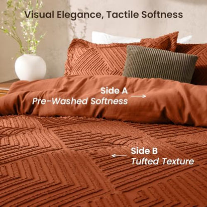 JOLLYVOGUE Full Size Comforter Set, Boho Tufted 3-Piece Bedding Set, Orange