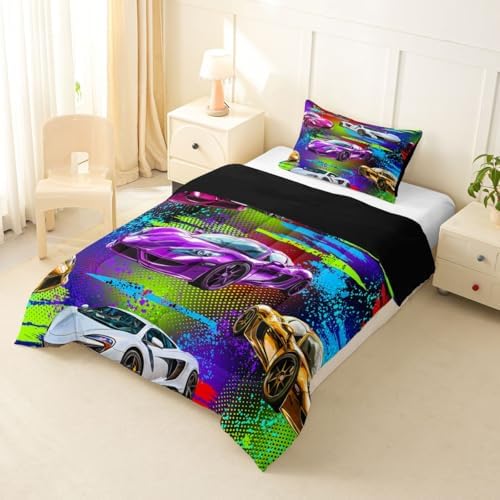 Feelyou Boys Sports Car Comforter Set Twin Size for Kids Boys Girls