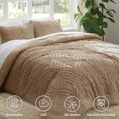 BEDELITE Boho Comforter Set Twin - Tufted Boho Bedding Set, Khaki