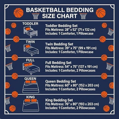 Erosebridal Kids Sports King Comforter Set for Boys - Basketball Bedding, Reversible Duvet Set, Court Quilted Comforter, Ball Game Print