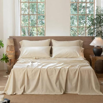 MooMee Sheet Set 100% Washed Cotton Linen-Like Extra Deep Pocket King