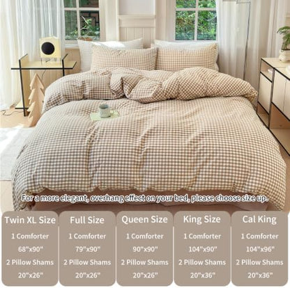 LifeTB Tan Gingham Comforter Set California King Modern Plaid Comforter Set