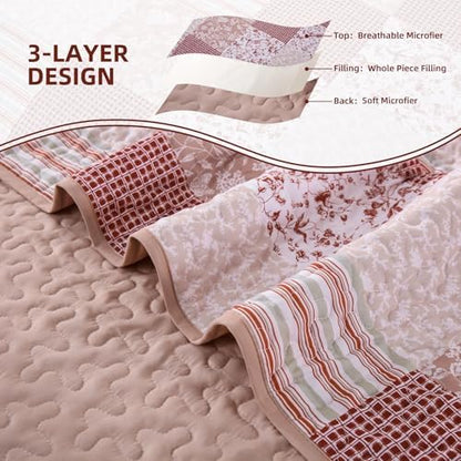 Mybedsoul Pink Boho Quilt King Size, Patchwork Reversible Bedding Set