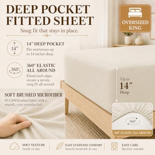 CozyLux Oversized King Comforter Set Beige- 7 Pieces Bed in a Bag