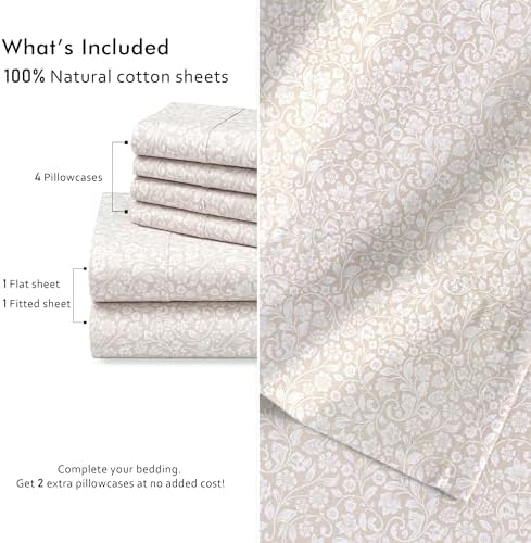 RUVANTI 100% Cotton California King Sheet Set, Percale Sheets, Orchid Charm