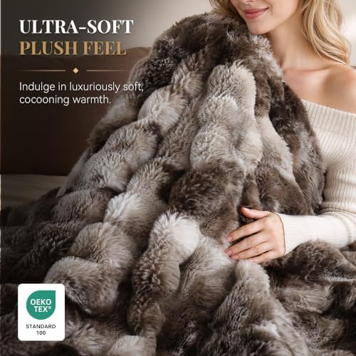 Smoofy Fluffy Faux Rabbit Fur Bubble Comforter Queen Size - Tie Dye Coffee