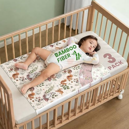 Crib Pee Pads for Baby & Toddler Viscose from Bamboo 3 Pack, 100% Waterproof Absorbent Non-Slip Bed Wetting Pad for Crib, Reusable Washable Quilted Mattress Protector, 36''x28''
