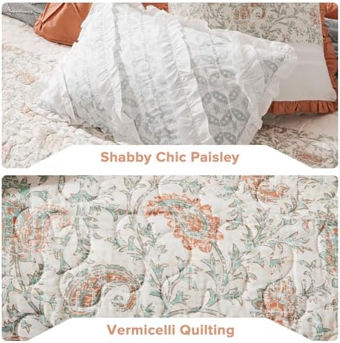 Madison Park 100% Cotton Quilt Set Floral Print, Double Sided Stitching, All Season, Lightweight Coverlet Shabby Chic Bedding Layer, Matching Shams, King/Cal King, Coral 6 Piece