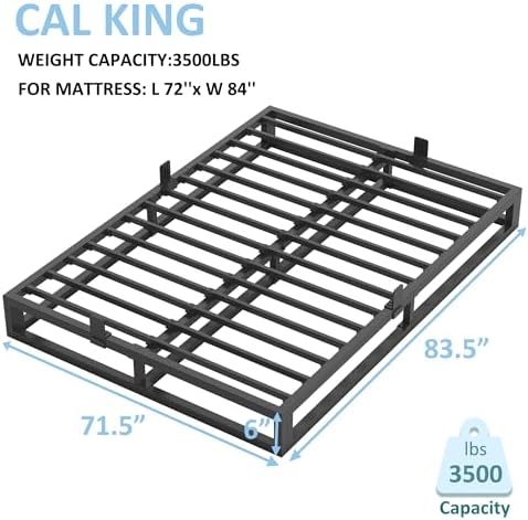 Bilily 6 Inch California King Bed Frame with Steel Slat Support,Low Profile Cal King Metal Platform Bed Frame Support Mattress Foundation,Heavy Duty,No Box Spring Needed,Easy Assembly,Noise Free
