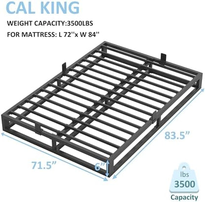 Bilily 6 Inch California King Bed Frame with Steel Slat Support,Low Profile Cal King Metal Platform Bed Frame Support Mattress Foundation,Heavy Duty,No Box Spring Needed,Easy Assembly,Noise Free