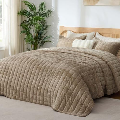 BEDELITE Velvet Quilt Set Queen Size, Luxury Velvet Comforter Bedding