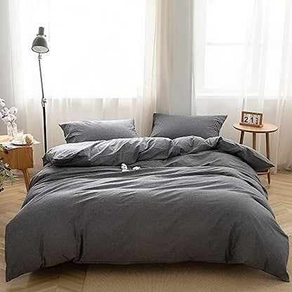 FACE TWO FACE Bedding Duvet Cover Set100% Washed Cotton Duvet Cover Linen Like Textured Breathable Durable Soft Comfy (King, Gray)