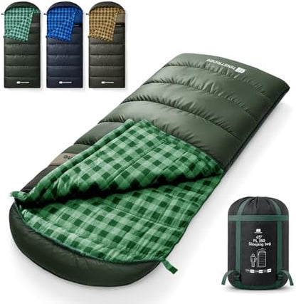 Cotton Flannel XXL Winter Sleeping Bags for Adults Big and Tall,Cold Weather 90x39 Inch Camping Sleep Bag,Waterproof Machine Washable 4 Season Outdoor Camping Gear,2-Way Zipper