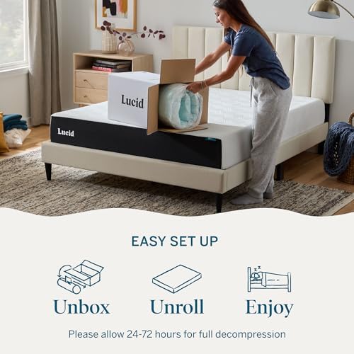 Lucid 4 Inch Memory Foam Mattress Topper, Twin Size – Cooling Gel Bed Topper – Preassure-Relieving Ultra Plush Feel – Ventilated Breathable Design – CertiPur Certified - Dorm Room Essentials
