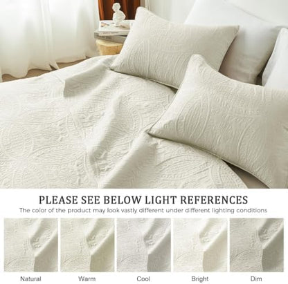 akkialla 118"x106" Cream California King Quilt Set, Oversized Floor-Length Bedspread, Modern Coin Pattern Microfiber Coverlet, 3-Piece All Season Bedding with 2 Pillow Shams