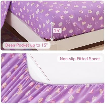 Viviland Kids Twin Bedding Sets, Girls Comforter, Pink Cat