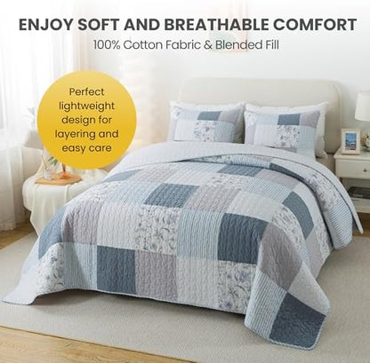 SLPR - Coastal Dream Cotton Quilt Set, Patchwork Bedding, Queen and 2 Shams