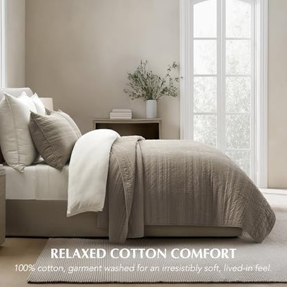 EVERGRACEHOME 100% Cotton Quilt Set Oversized Cal King, Stone Taupe
