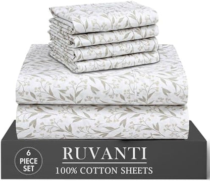RUVANTI 100% Cotton Full Sheet Set, Crisp and Soft, Botanica Living