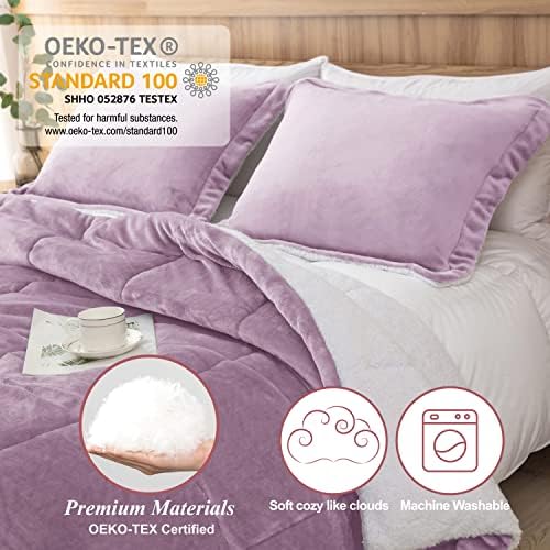 Sherpa Comforter Set King Size, Lavender Purple Bedding Set with Shams