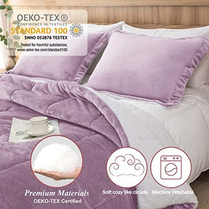 Sherpa Comforter Set King Size, Lavender Purple Bedding Set with Shams