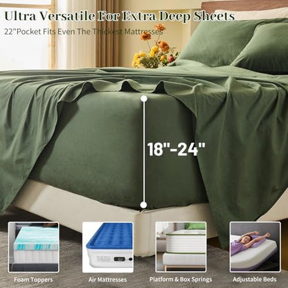 MEISHANG 100% French Linen Sheets California King,6 Pcs,18-24" Deep Pocket