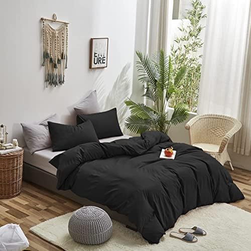 Wellboo Black Comforter Sets Cal King Solid Black Bedding All Seasons Bed