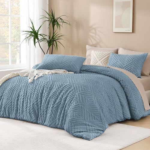 Andency Grayish Blue Super King Comforter, 3 Pieces Boho Bedding Set