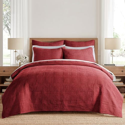 Levtex Home - Cloud Waffle Quilt Set - King Quilt and Two King Shams - Waffle Textured - Red - Quilt (106x92in.) and Shams (20x36in.) - Reversible - Cotton