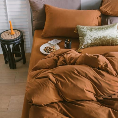 Wellboo Pumpkin Color Comforter Sets Full Size Solid Rust Bedding Comforters Burnt Orange Soft Quilts Cotton Women Girls Rust Caramel Blankets Modern Reddish Orange Bed Comforter Brown Terracotta Bed