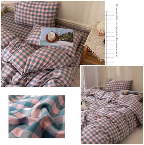 LifeTB Twin XL Comforter Set Purple Pink Plaid Bedding Comforter with 2 Pillowcases Geometric Checkered Pattern Comforter Set for All Season Fluffy Soft Lightweight Bedding Comforter Twin XL Size